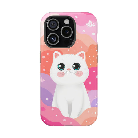 Cute White Cat Magnetic Phone Case — Impact-Resistant Protective Cover