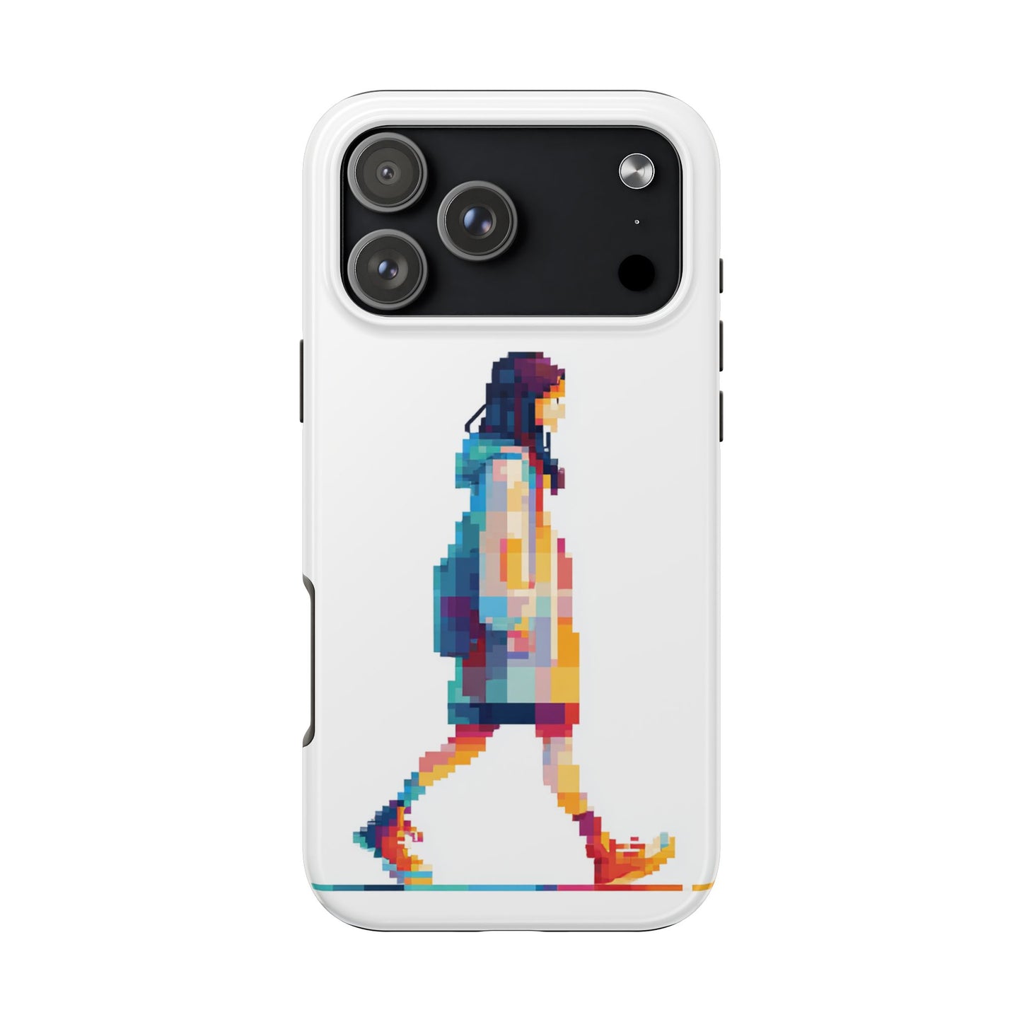 Pixel Walking Girl Phone Case for iPhone and Samsung Galaxy, Colorful Minimalist Protective Tough Case