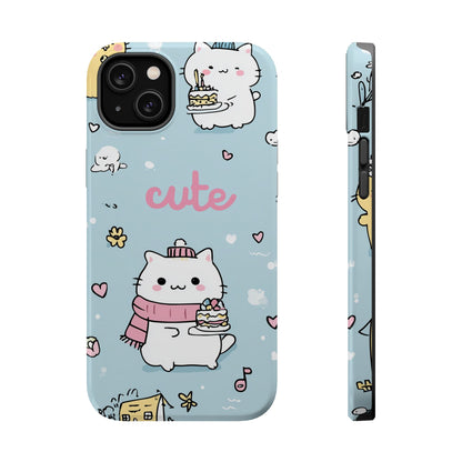 Kawaii White Cat Pattern Phone Case | Magnetic Impact-Resistant Case