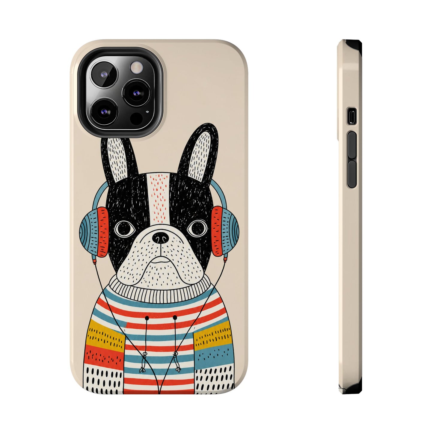Music Dog Phone Case for iPhone and Samsung Galaxy, Cute Headphones Dog Protective Case
