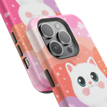 Cute White Cat Magnetic Phone Case — Impact-Resistant Protective Cover