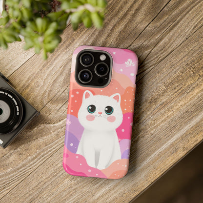 Cute White Cat Magnetic Phone Case — Impact-Resistant Protective Cover