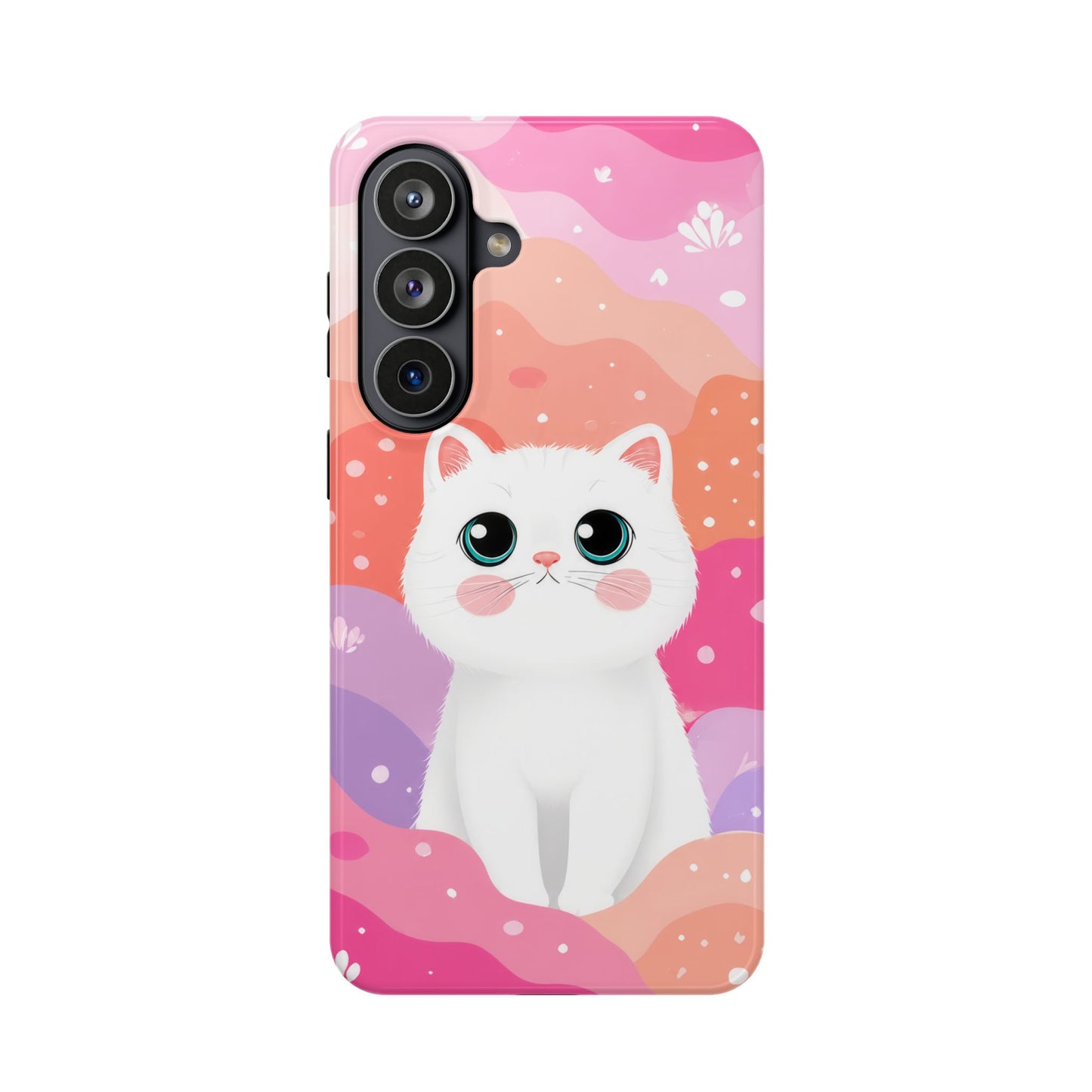 Cute White Cat Magnetic Phone Case — Impact-Resistant Protective Cover