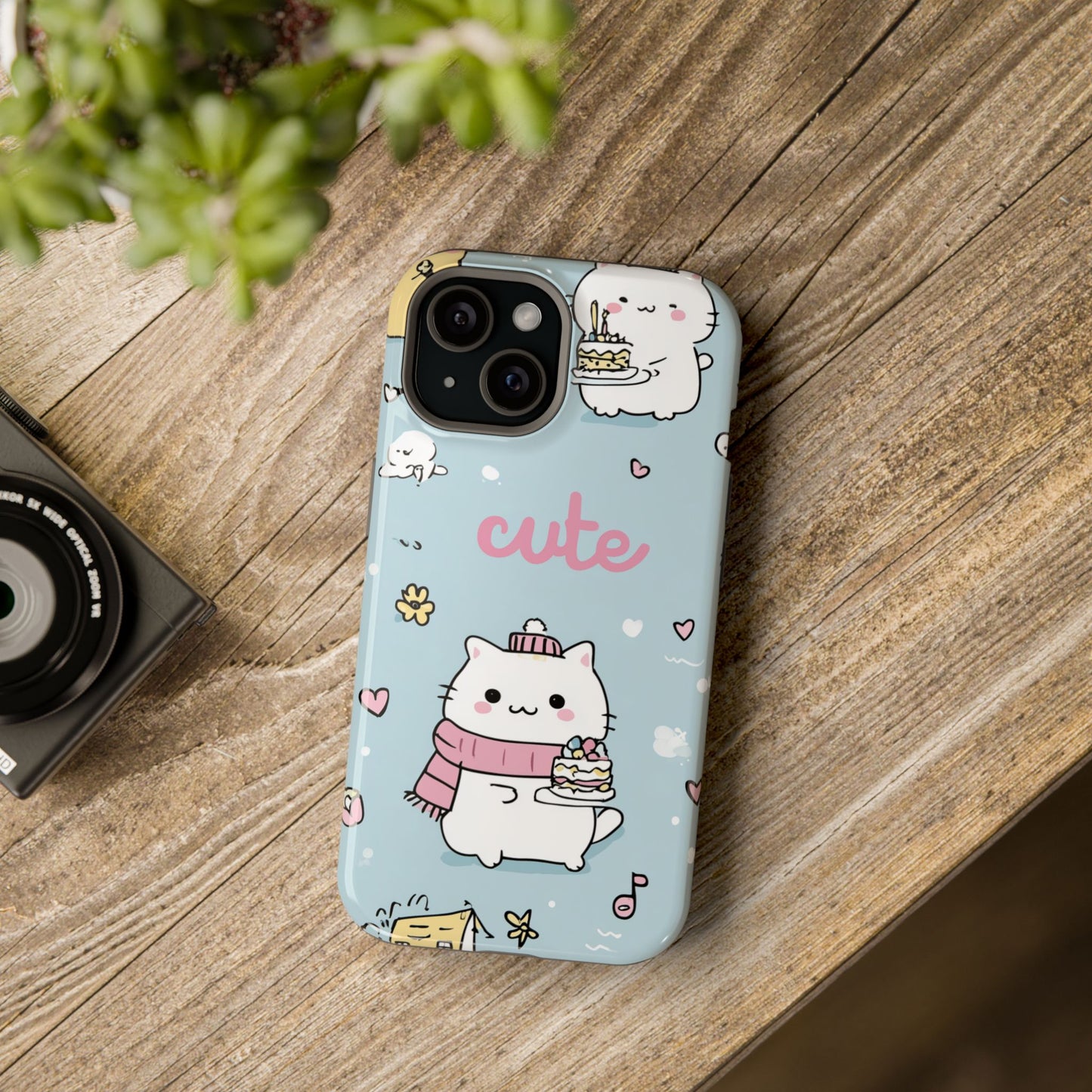 Kawaii White Cat Pattern Phone Case | Magnetic Impact-Resistant Case