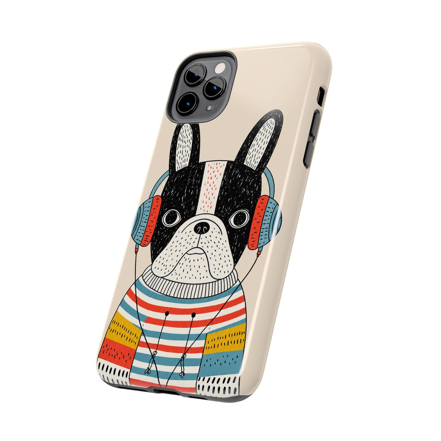Music Dog Phone Case for iPhone and Samsung Galaxy, Cute Headphones Dog Protective Case