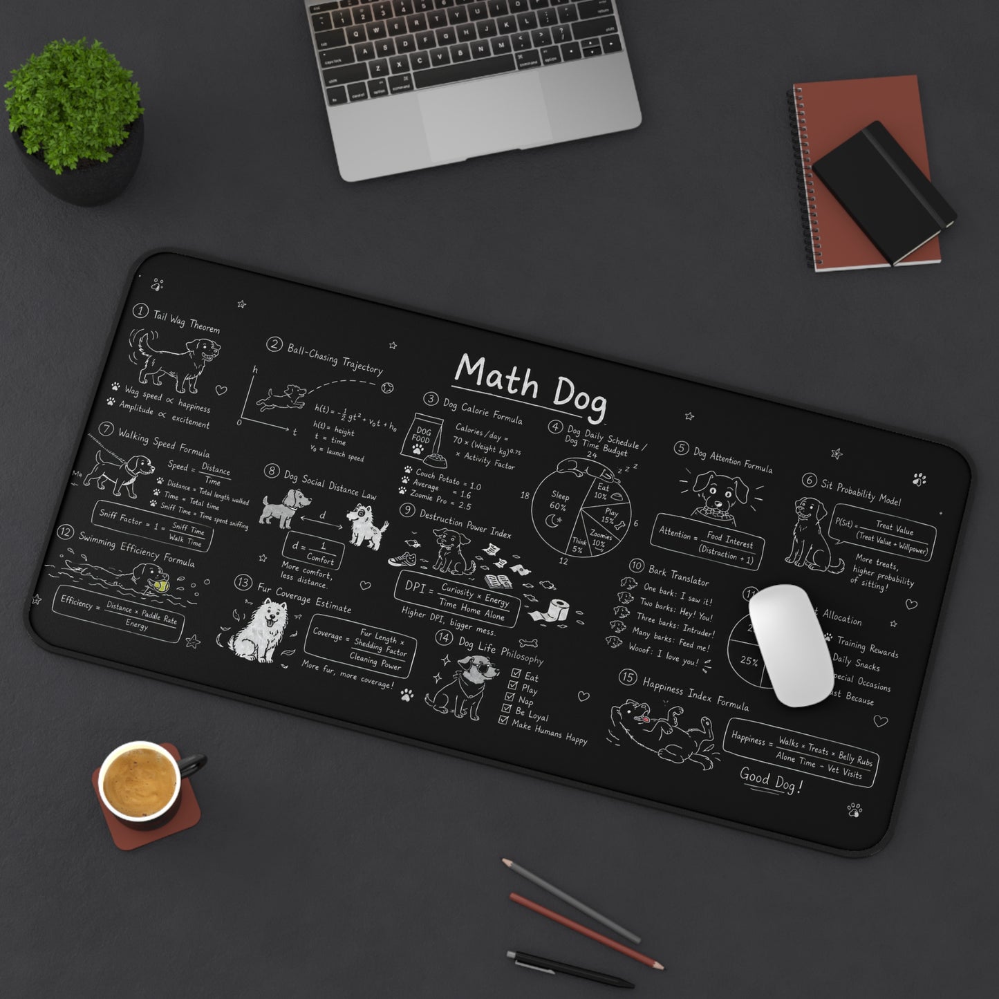 Math Dog Desk Mat, Funny Chalkboard Dog Math Desk Pad, Classroom Science Mouse Pad for Teacher Gift