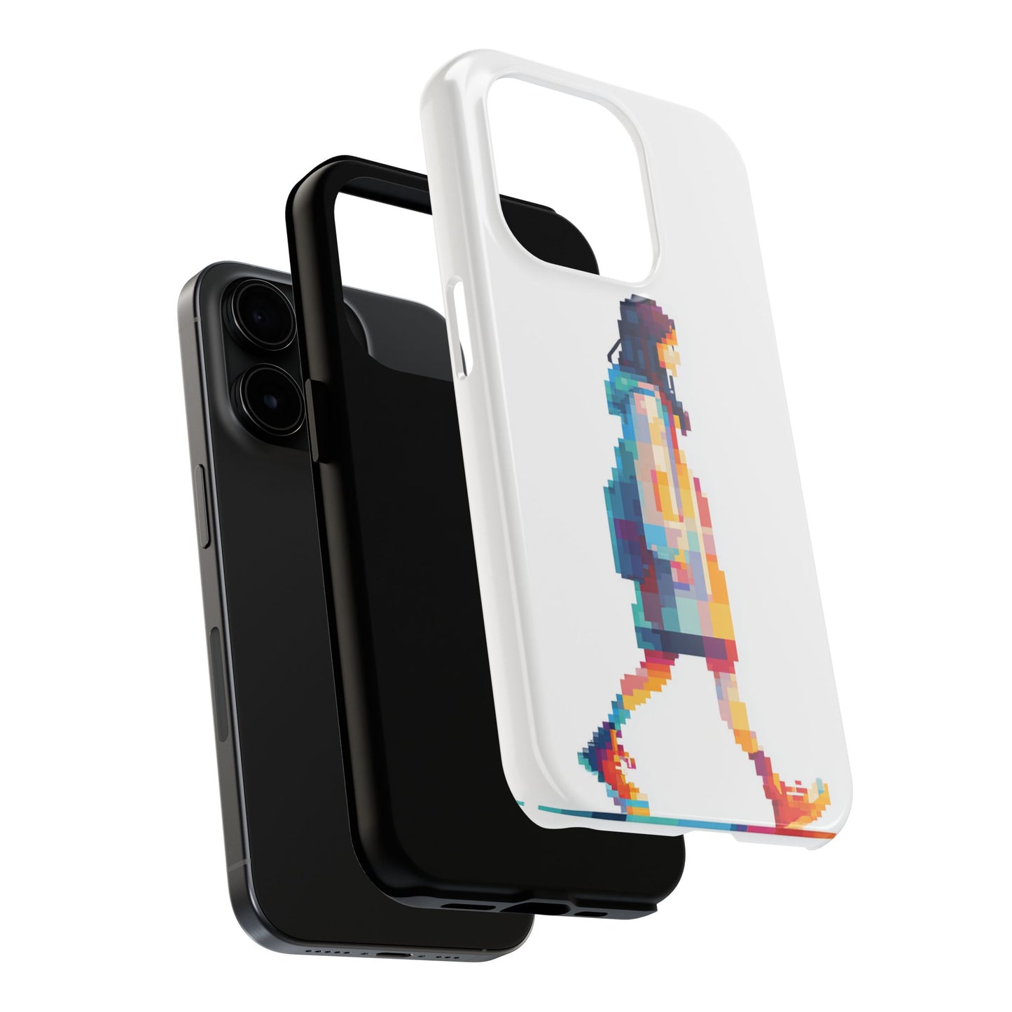 Pixel Walking Girl Phone Case for iPhone and Samsung Galaxy, Colorful Minimalist Protective Tough Case