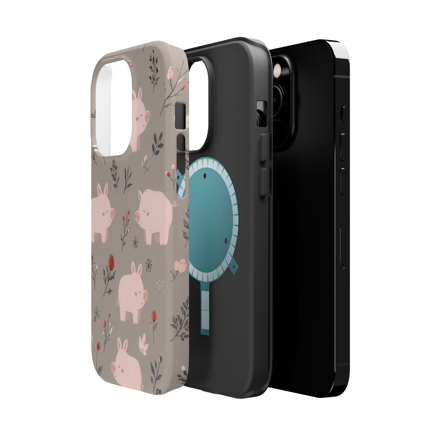 Cute Pink Pig Floral Phone Case — Magnetic Impact-Resistant