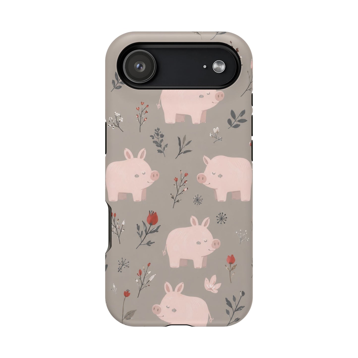 Cute Pink Pig Floral Phone Case — Magnetic Impact-Resistant