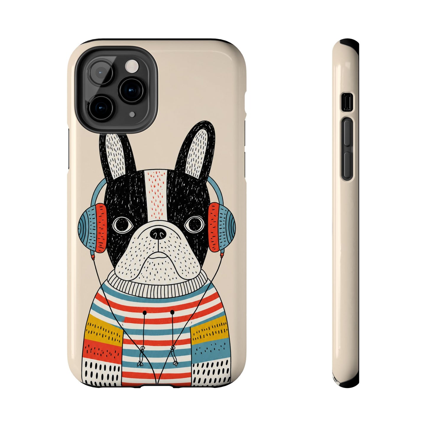 Music Dog Phone Case for iPhone and Samsung Galaxy, Cute Headphones Dog Protective Case