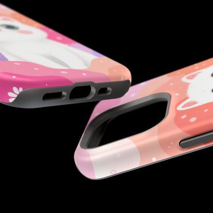 Cute White Cat Magnetic Phone Case — Impact-Resistant Protective Cover