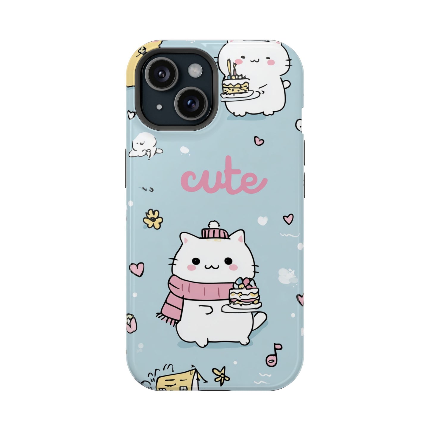 Kawaii White Cat Pattern Phone Case | Magnetic Impact-Resistant Case