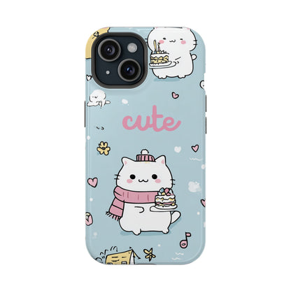 Kawaii White Cat Pattern Phone Case | Magnetic Impact-Resistant Case