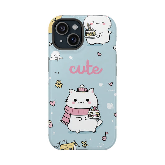 Kawaii White Cat Pattern Phone Case | Magnetic Impact-Resistant Case