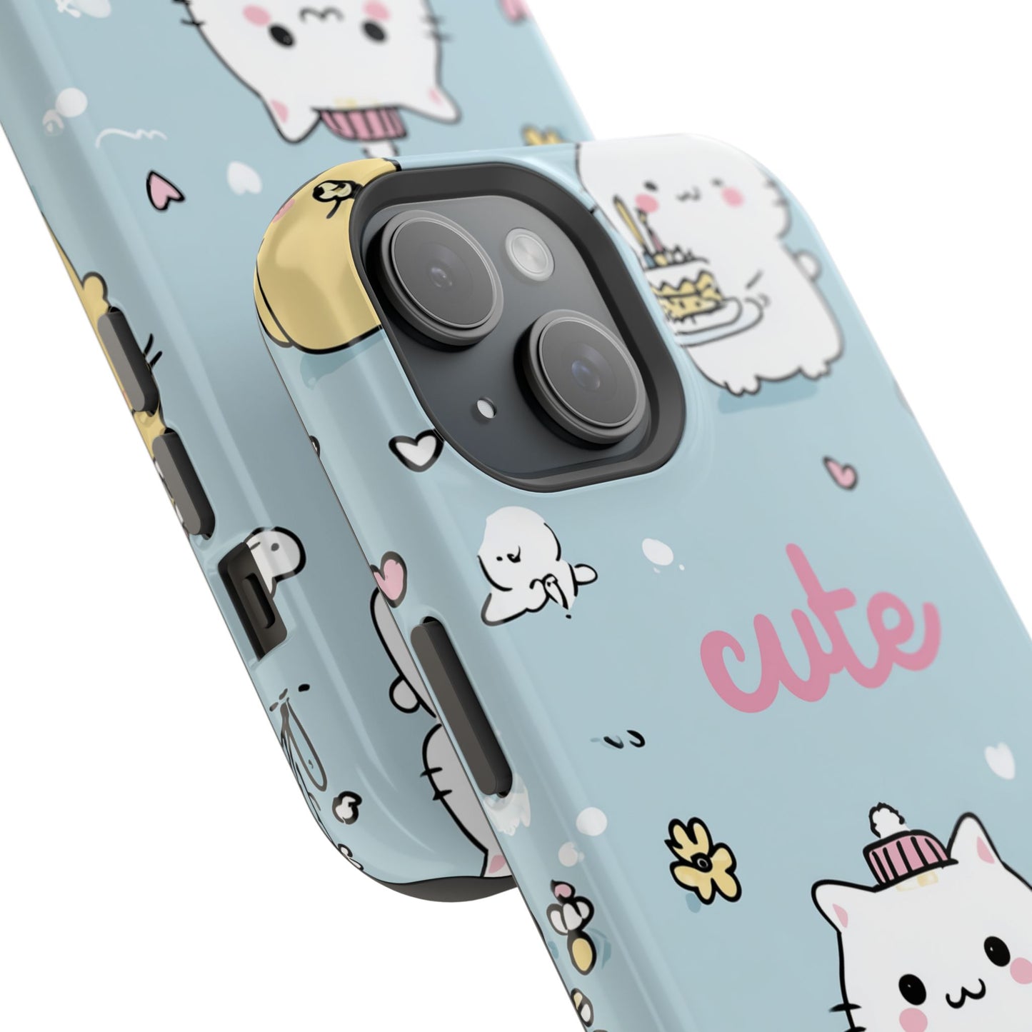 Kawaii White Cat Pattern Phone Case | Magnetic Impact-Resistant Case