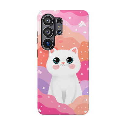 Cute White Cat Magnetic Phone Case — Impact-Resistant Protective Cover