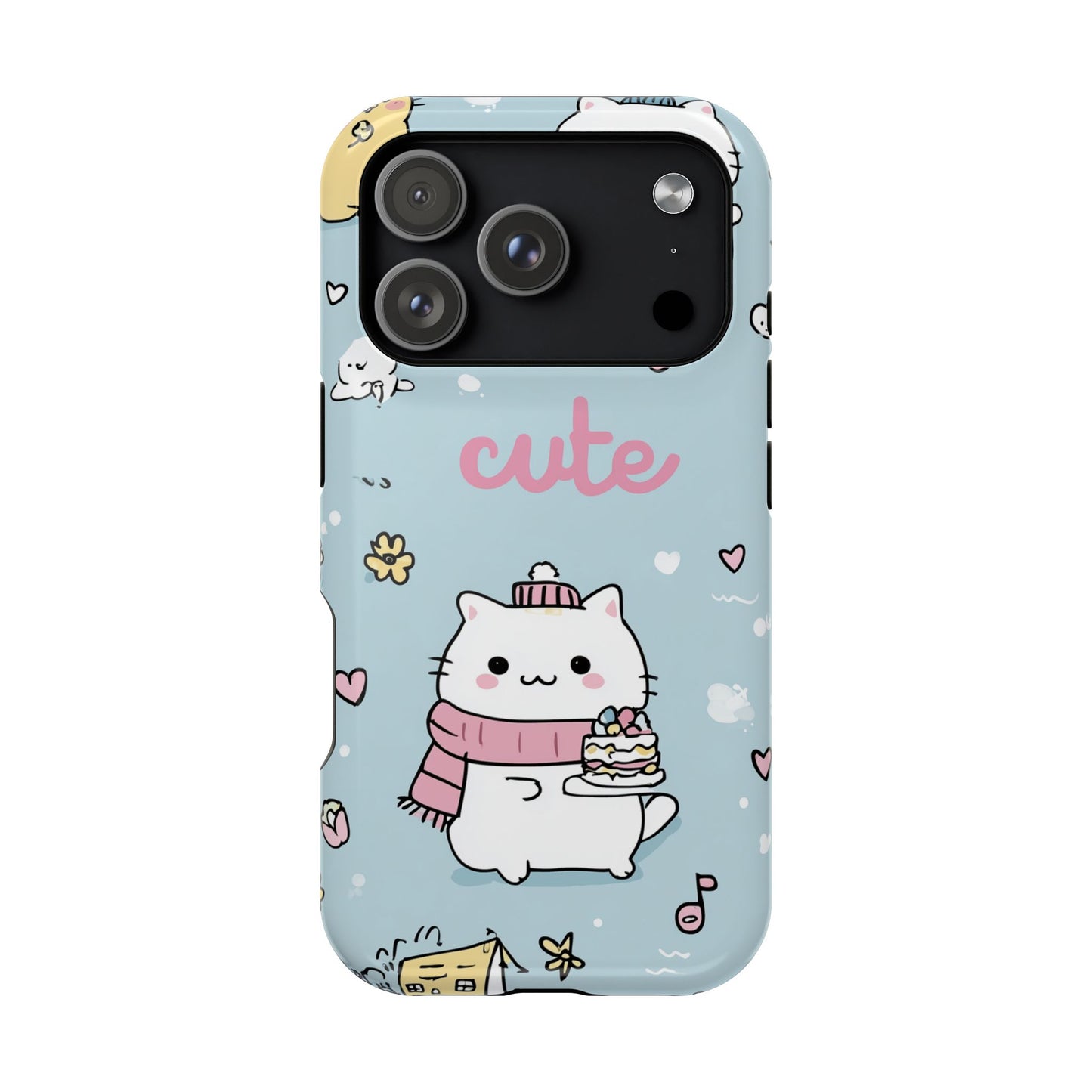 Kawaii White Cat Pattern Phone Case | Magnetic Impact-Resistant Case