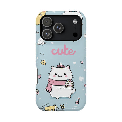 Kawaii White Cat Pattern Phone Case | Magnetic Impact-Resistant Case