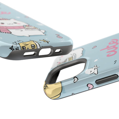 Kawaii White Cat Pattern Phone Case | Magnetic Impact-Resistant Case