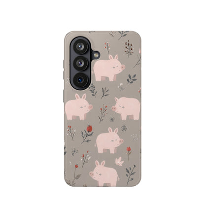 Cute Pink Pig Floral Phone Case — Magnetic Impact-Resistant