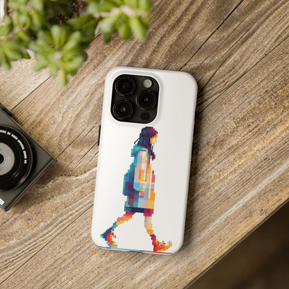 Pixel Walking Girl Phone Case for iPhone and Samsung Galaxy, Colorful Minimalist Protective Tough Case