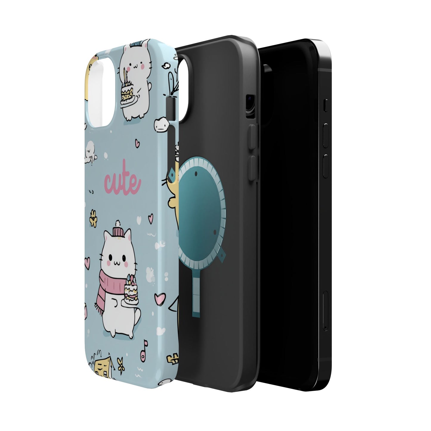 Kawaii White Cat Pattern Phone Case | Magnetic Impact-Resistant Case