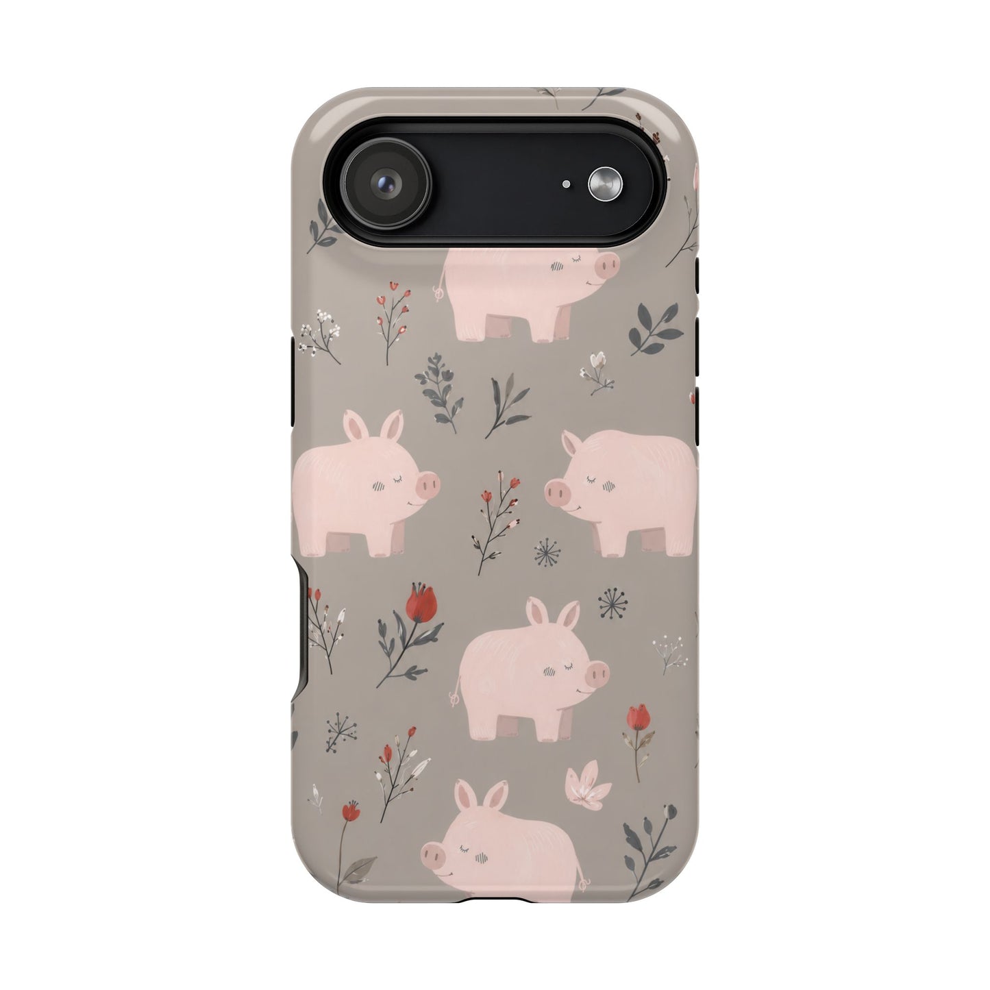 Cute Pink Pig Floral Phone Case — Magnetic Impact-Resistant