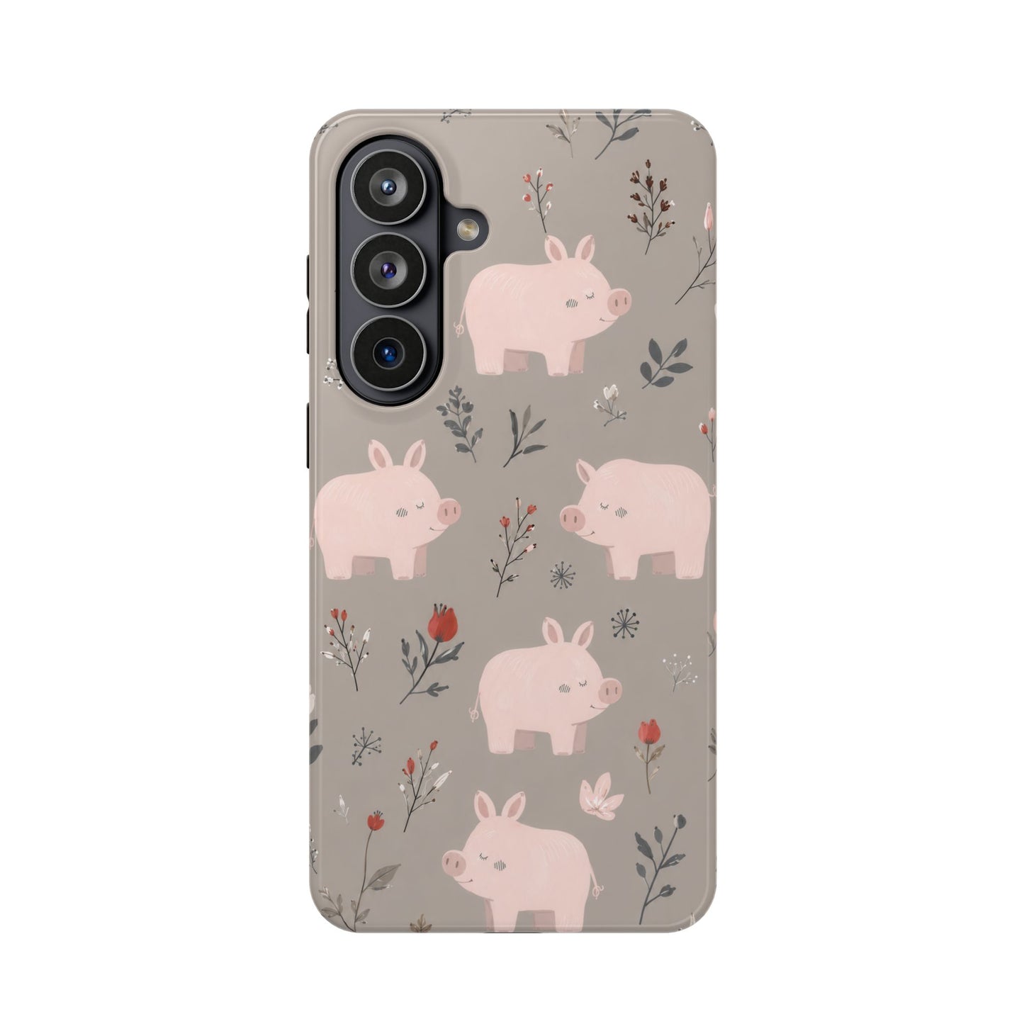 Cute Pink Pig Floral Phone Case — Magnetic Impact-Resistant