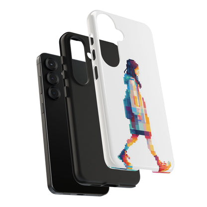 Pixel Walking Girl Phone Case for iPhone and Samsung Galaxy, Colorful Minimalist Protective Tough Case