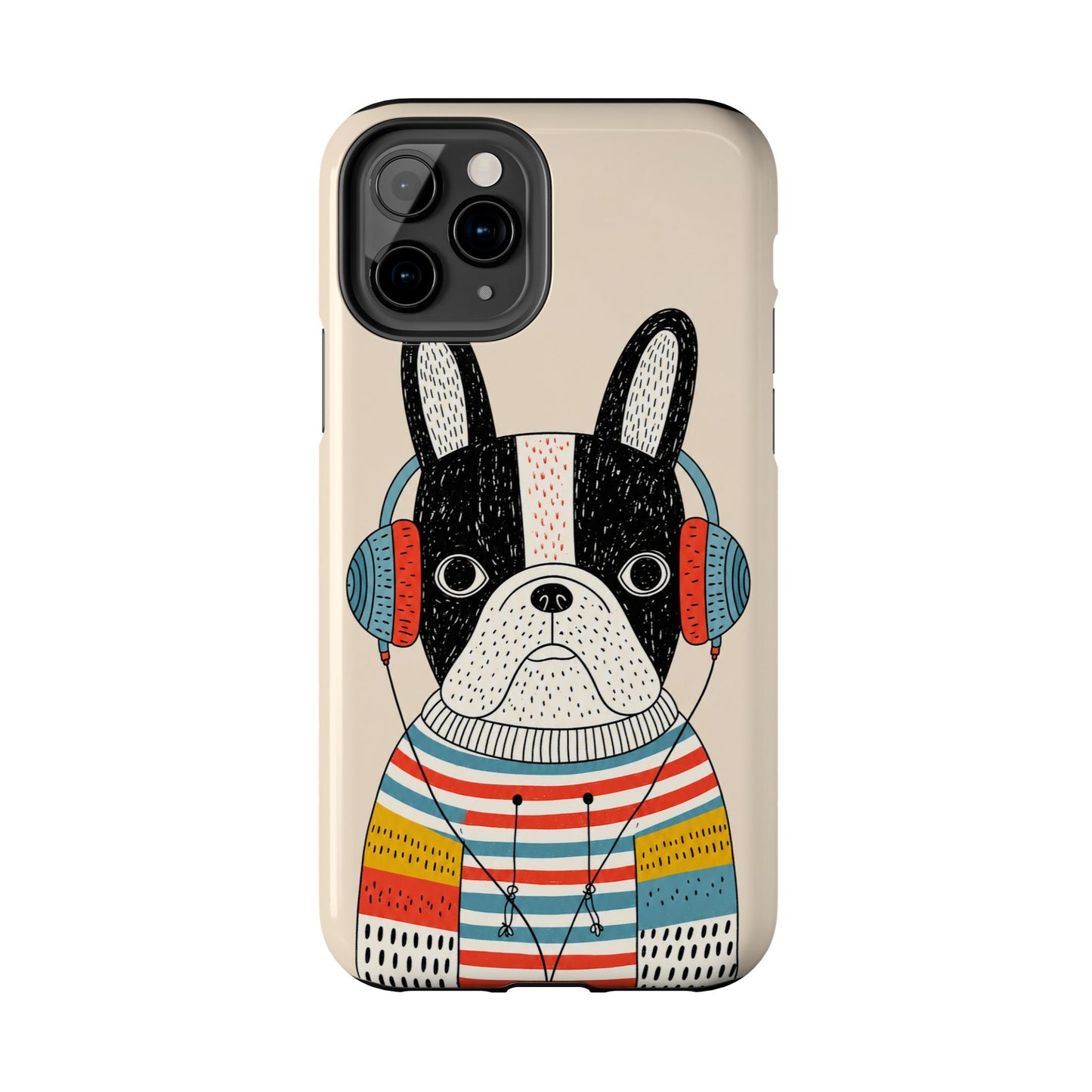 Music Dog Phone Case for iPhone and Samsung Galaxy, Cute Headphones Dog Protective Case