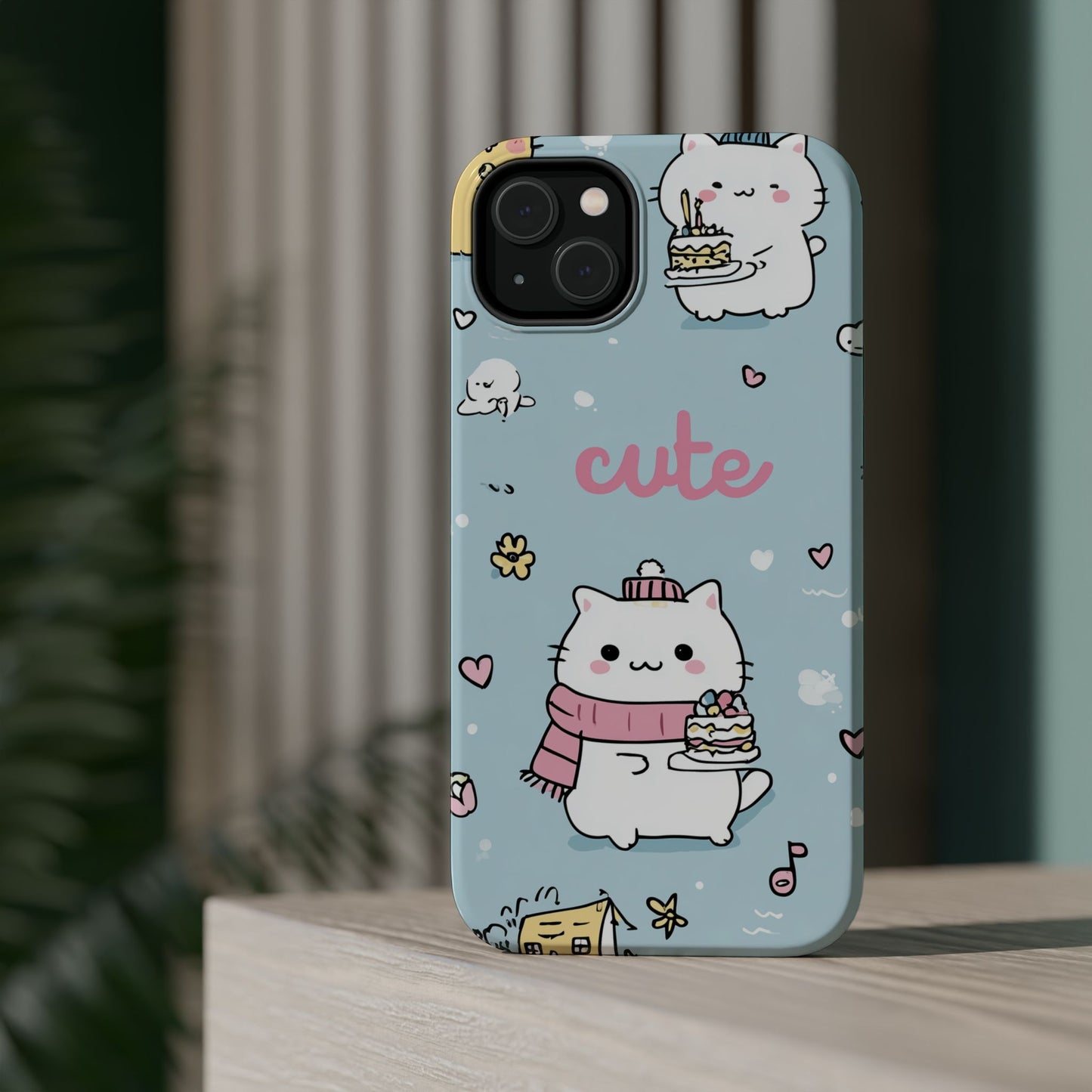 Kawaii White Cat Pattern Phone Case | Magnetic Impact-Resistant Case