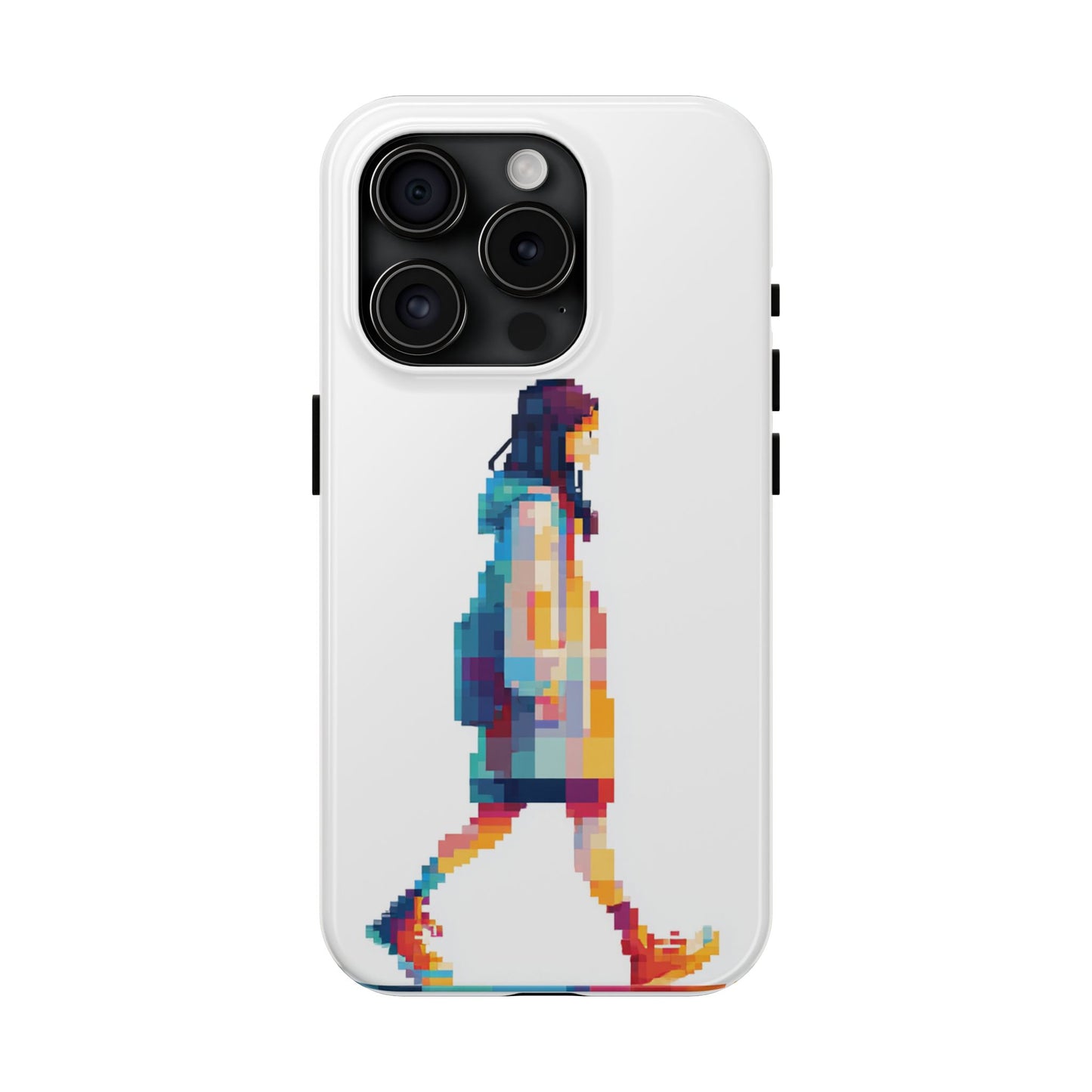 Pixel Walking Girl Phone Case for iPhone and Samsung Galaxy, Colorful Minimalist Protective Tough Case