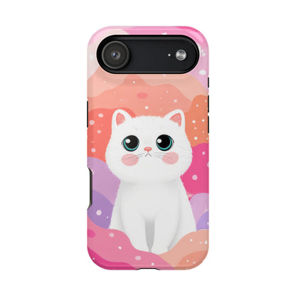 Cute White Cat Magnetic Phone Case — Impact-Resistant Protective Cover