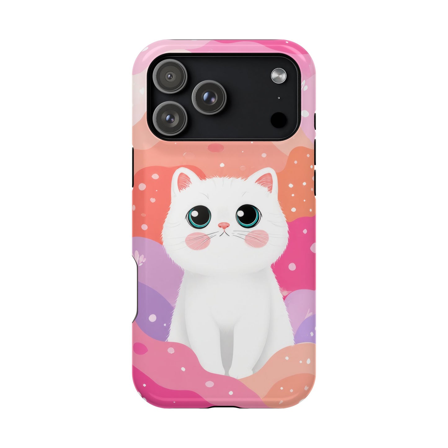Cute White Cat Magnetic Phone Case — Impact-Resistant Protective Cover