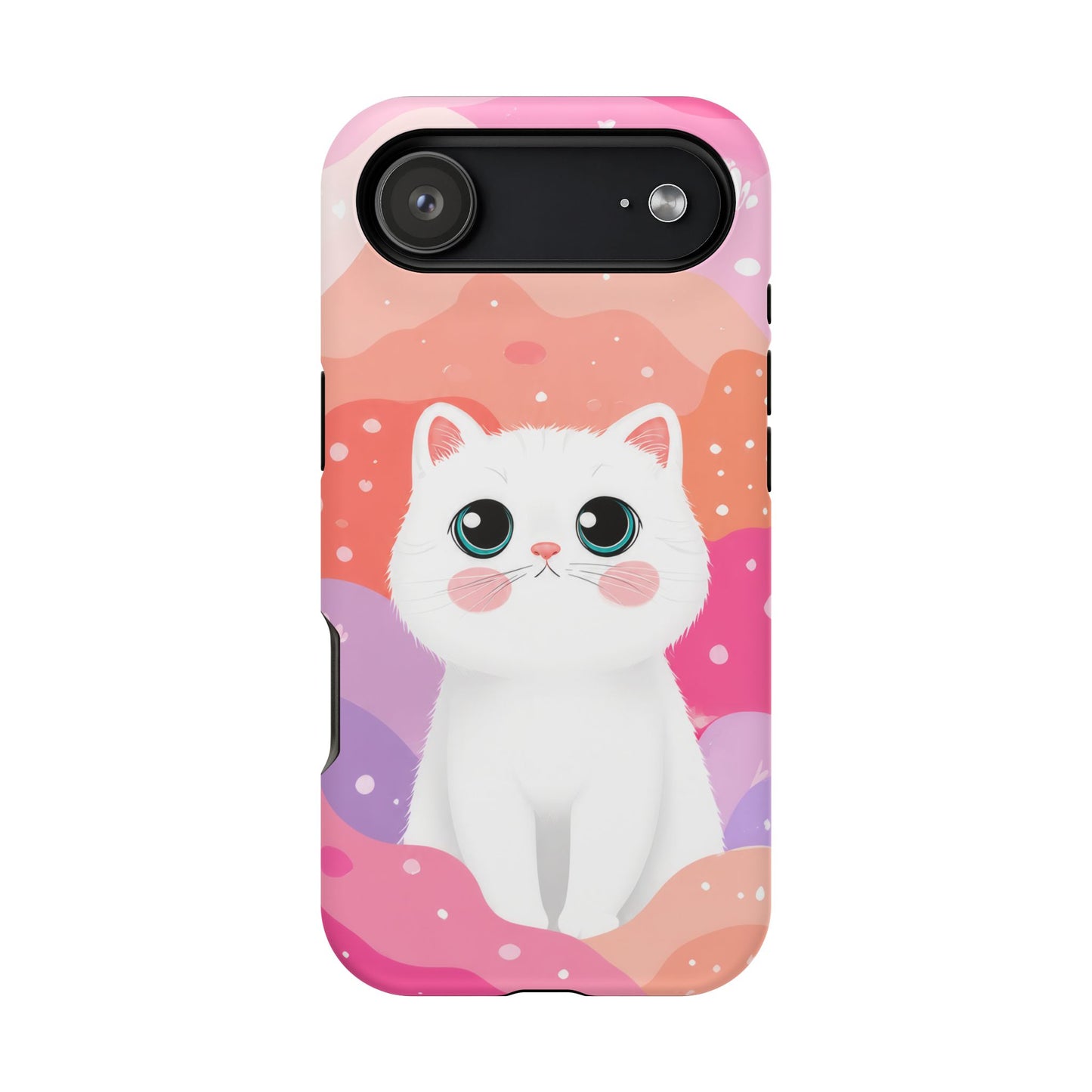 Cute White Cat Magnetic Phone Case — Impact-Resistant Protective Cover