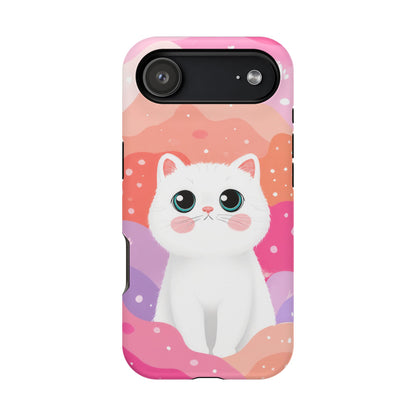 Cute White Cat Magnetic Phone Case — Impact-Resistant Protective Cover