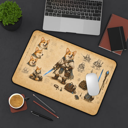 Corgi Knight Character Sheet Desk Mat | Fantasy RPG Mouse Pad
