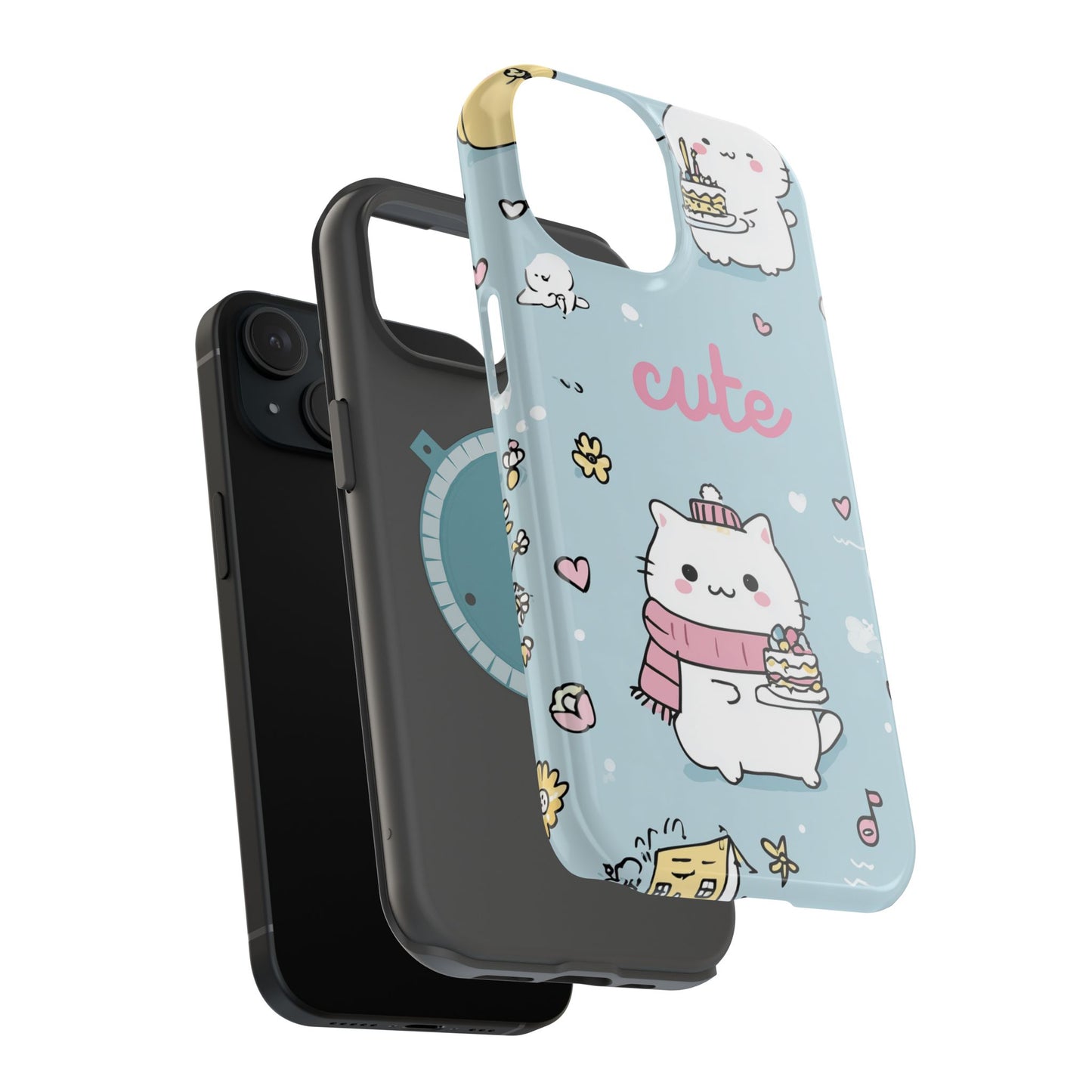 Kawaii White Cat Pattern Phone Case | Magnetic Impact-Resistant Case