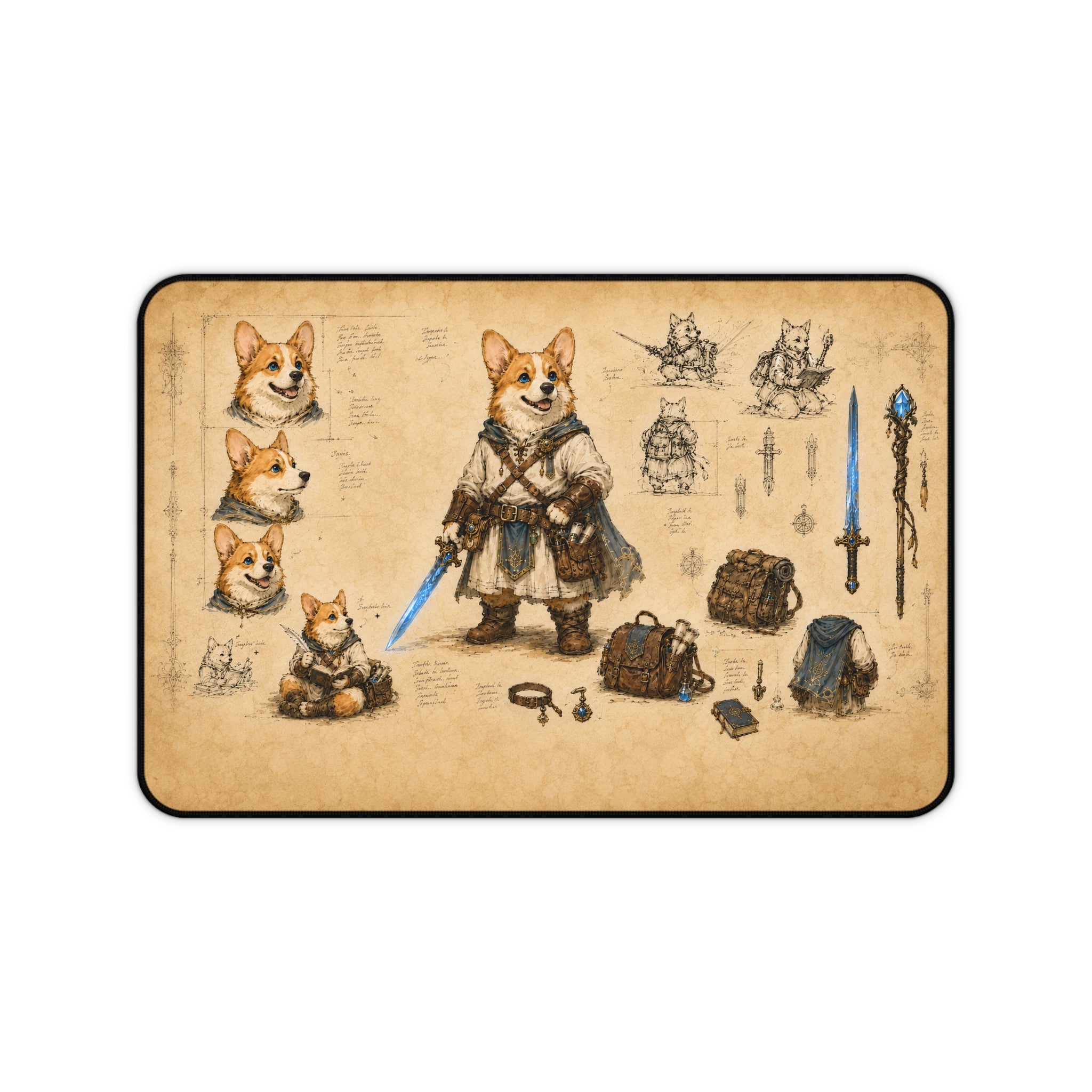 Corgi Knight Character Sheet Desk Mat | Fantasy RPG Mouse Pad