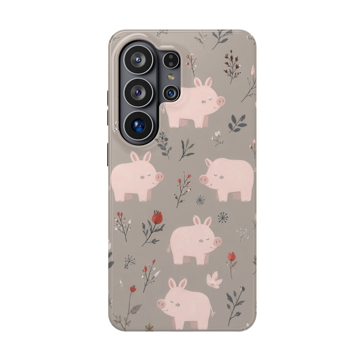 Cute Pink Pig Floral Phone Case — Magnetic Impact-Resistant