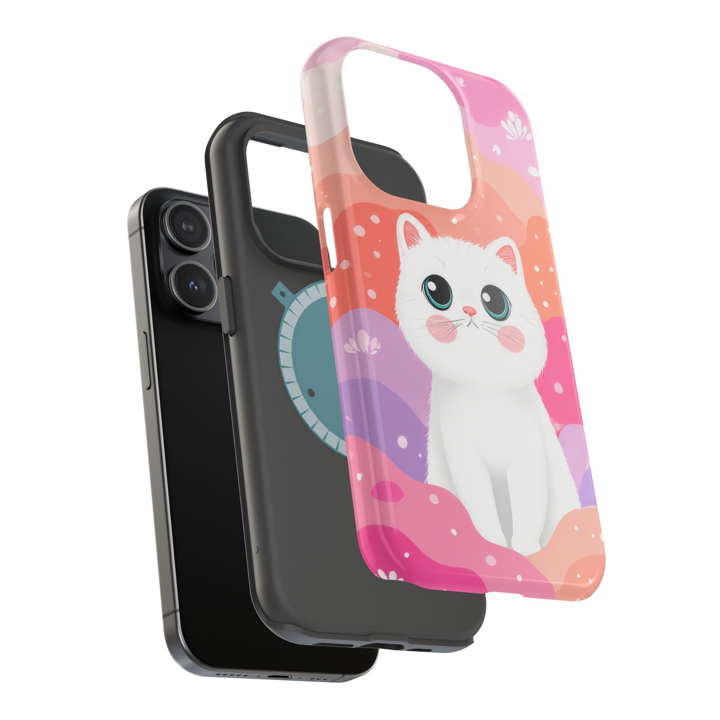 Cute White Cat Magnetic Phone Case — Impact-Resistant Protective Cover