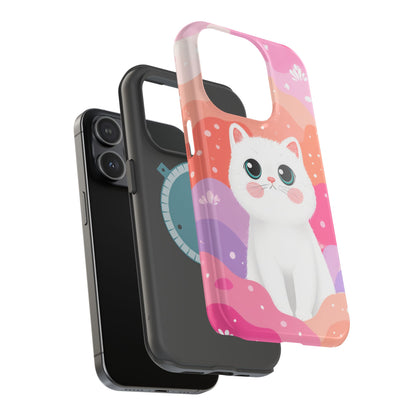 Cute White Cat Magnetic Phone Case — Impact-Resistant Protective Cover