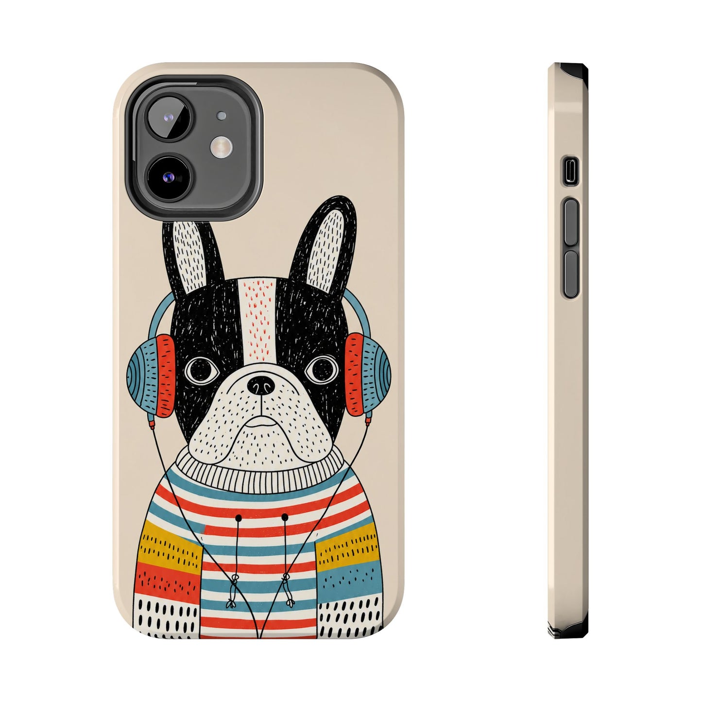 Music Dog Phone Case for iPhone and Samsung Galaxy, Cute Headphones Dog Protective Case
