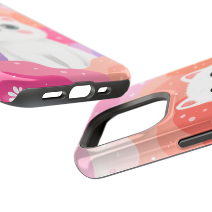 Cute White Cat Magnetic Phone Case — Impact-Resistant Protective Cover