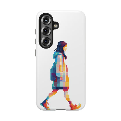 Pixel Walking Girl Phone Case for iPhone and Samsung Galaxy, Colorful Minimalist Protective Tough Case