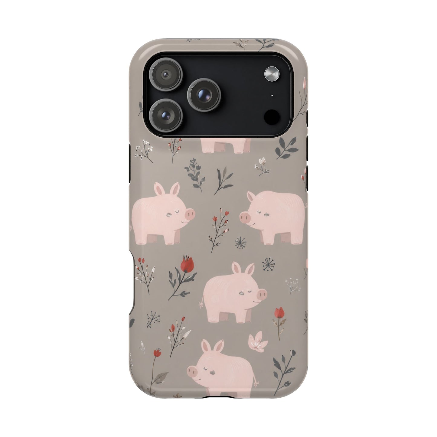 Cute Pink Pig Floral Phone Case — Magnetic Impact-Resistant