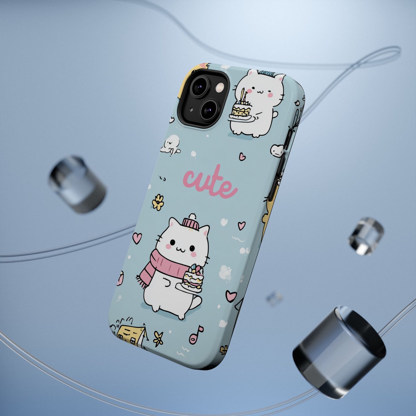 Kawaii White Cat Pattern Phone Case | Magnetic Impact-Resistant Case