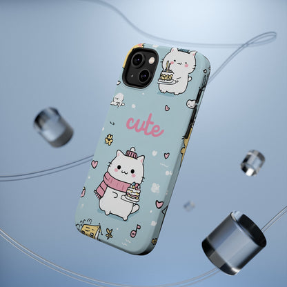 Kawaii White Cat Pattern Phone Case | Magnetic Impact-Resistant Case