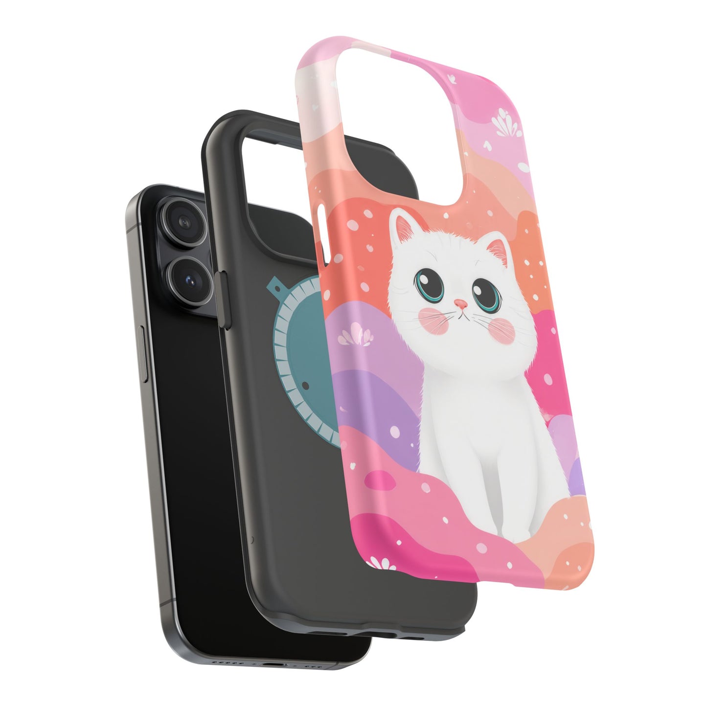 Cute White Cat Magnetic Phone Case — Impact-Resistant Protective Cover