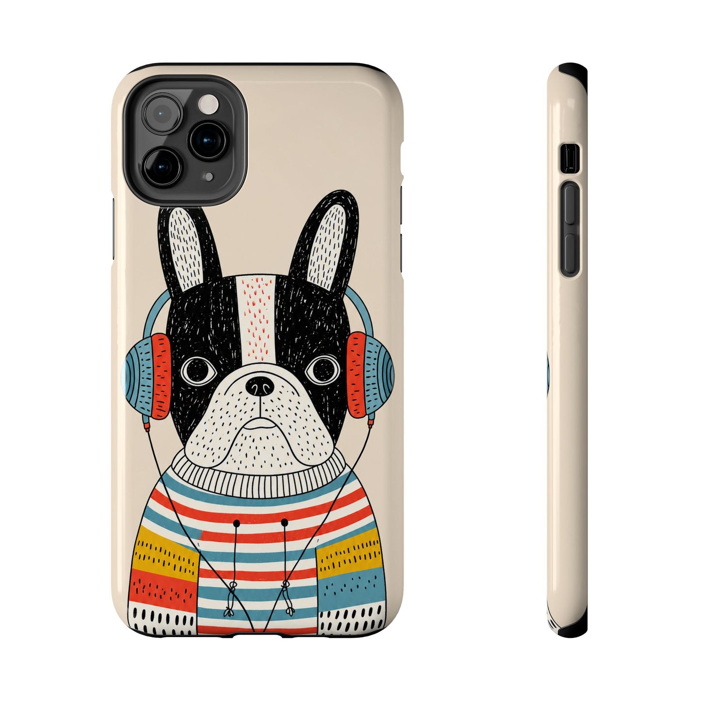 Music Dog Phone Case for iPhone and Samsung Galaxy, Cute Headphones Dog Protective Case